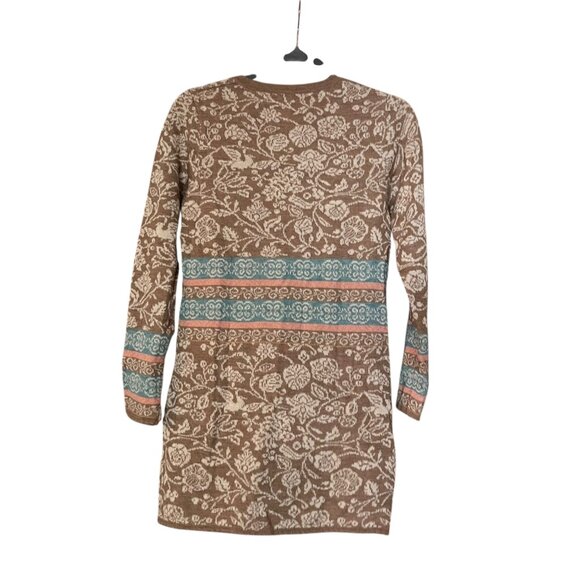 Novica 100% Baby Alpaca Wool Brown Cardigan Long Line Floral Button Size Small - Picture 2 of 8